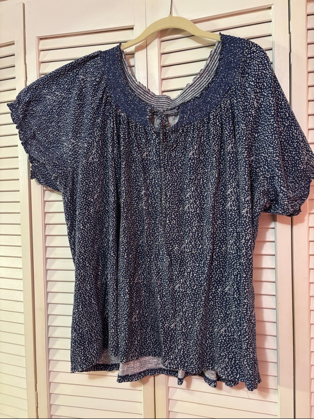 Basic Editions Navy Speckle Peasant Blouse